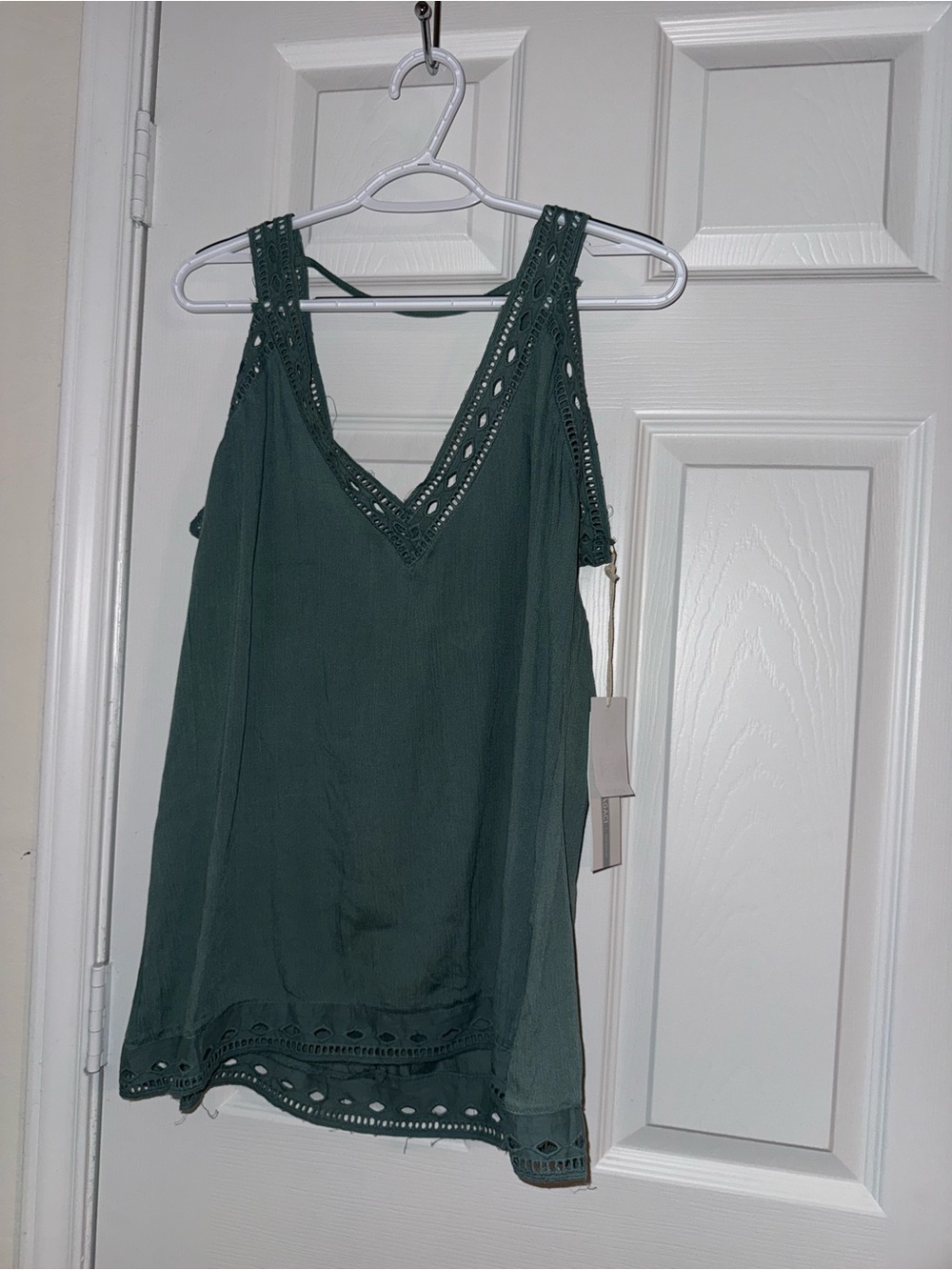 Lagaci Dark Green Crochet-Trim V-Neck Camisole